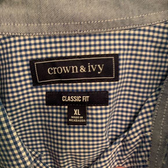 Crown & Ivy XL Classic Fit Navy and White Checker Print Button Down - Picture 3 of 6